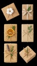 Collection of Eco-Friendly and Rustic Gift Wrapping Ideas with Natural Materials Flat Lay Royalty Free Stock Photo