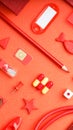Vertical flatlet of red objects on a red background Royalty Free Stock Photo