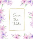 Vertical Floral frame with pink roses and decorative leaves. Watercolor Invitation design. Background to save the date. Greeting Royalty Free Stock Photo