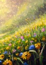 Vertical flower sunny spring summer painting wildflowers field