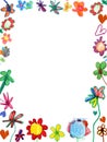 Vertical flowers frame, child illustration Royalty Free Stock Photo