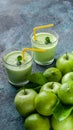 Vertical food banner smoothies apples and limes on a dark blue concrete background. Detox programm Royalty Free Stock Photo