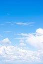 Vertical format of background made of cumulus clouds on blue sky with gradient far away, horizon Royalty Free Stock Photo