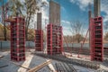 Vertical formwork panels on the construction Royalty Free Stock Photo