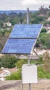 Vertical frame Photovoltaic solar panel for renewable energy on a cloudy day Royalty Free Stock Photo