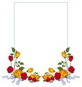 Vertical frame with red and yellow roses.