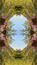 Vertical frame Symmetrical display of flowers in circular arrangement at wedding in California on Chuppah