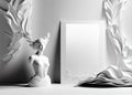 Vertical frame with white Greek bust over wall. Mockup Template AI Generated