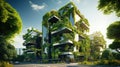 Vertical garden in modern city. Green tree forest on glass building. eco friendly concept Royalty Free Stock Photo