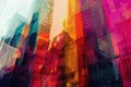 The vertical glitch effect introduces a mesmerizing cross-process element to the art deco style abstract building, Generated AI