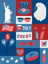 Vertical graphic poster with national symblos of USA independence day. Geometric greeting card for 4th of July Royalty Free Stock Photo