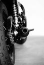 Vertical grayscale of a motorcycle wheel
