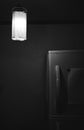 Vertical grayscale shot of a lamp light in the kitchen