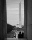 Vertical grayscale shot of a National Mall in Washington, USA