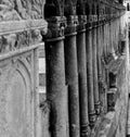 Vertical grayscale shot of a row of columns. Royalty Free Stock Photo