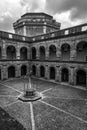 Vertical grayscale shot of Sangallo Fort in Civita Castellana, Italy during daylight