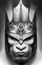 Vertical grayscale view of a crowned Orc - The portrait of a fictional humanoid monster