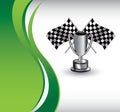 Vertical green wave racing flags and trophy Royalty Free Stock Photo