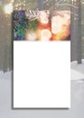 Vertical Greeting Card Illustration, Pine Tree Fir Branch And Lights, Sunny Winter Forest Background. Christmas And New Year Banne Royalty Free Stock Photo