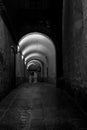 Vertical greyscale of the passageway of the Mirabel Palace in Plasencia, Extremadura, Spain