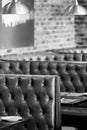 Vertical greyscale shot of the interior of a Retro Sushi Restaurant in Johannesburg, South Africa Royalty Free Stock Photo