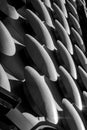 Vertical greyscale shot of modern architecture oval-shaped patterns