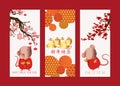 Vertical Hand Drawn Banners Set with Chinese New Year. Chinese characters mean Happy New Year Royalty Free Stock Photo