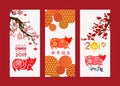 Vertical Hand Drawn Banners Set with Chinese New Year. Chinese characters mean Happy New Year Royalty Free Stock Photo