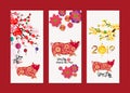 Vertical Hand Drawn Banners Set with Chinese New Year hieroglyph: Pig Royalty Free Stock Photo