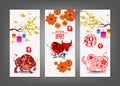 Vertical Hand Drawn Banners Set with Chinese New Year Ox 2021 Chinese translation Happy Chinese New Year, Year of Ox Royalty Free Stock Photo