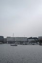 Vertical of the harbor of Willemdock in Antwerp, Belgium on a cloudy day Royalty Free Stock Photo