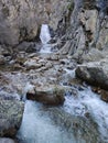 Vertical high angle shot of Purgatorio  waterfall in Madrid, Rascafria Royalty Free Stock Photo