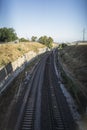 Vertical high angle shot of train tracks in the city of Jerez on the southern border of Spain Royalty Free Stock Photo