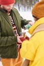 Couple Drinking Hot Tea On Cold Winter Day Royalty Free Stock Photo