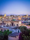 Vertical high angle view of the old Fez city in Morocco under the cloudy sky