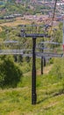 Vertical Hiking trails and buildings in Park City viewed from chairlifts at off season