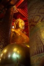 Vertical of the huge buddha image of Wat Phanan Choeng Worawihan through painting pile