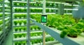 Vertical hydroponic farm with automated smart technology monitoring lettuce growth