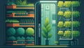 Vertical Hydroponic Farm with Rows of Nutritious Plants and Renewable Energy Systems