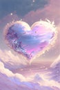 Vertical illustration of a cloudy heart with a soft pastel background