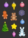 Vertical illustration of different Christmas ornaments on a black background Royalty Free Stock Photo