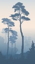 Vertical illustration of forest with tall pines.