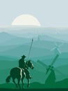 Vertical illustration of horseman Don Quixote galloping in fro Royalty Free Stock Photo