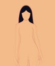 isolated girl without a face, without clothes, in orange colors. the concept of human anatomy, the structure of the human body and