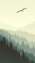Vertical illustration of misty forest hills. Royalty Free Stock Photo