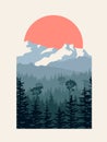 Vertical illustration of winter coniferous forest with mountains. Royalty Free Stock Photo