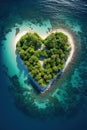 vertical image aerial photo of remote tropical paradise island in heart shape top view Royalty Free Stock Photo