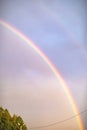 Vertical image of a beautiful rainbow above the trees, double rainbow