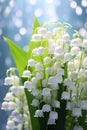 vertical image bouquet of lilies of the valley on a blurred background