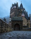 Vertical image of Burg Eltz during blue hour with mystical atmosphere, Rheinland Pfalz, Germany.